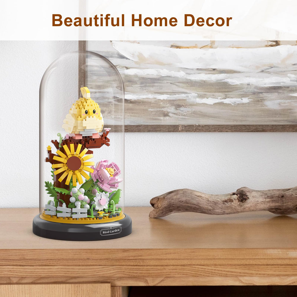 QARULUS Parrot Flower Bouquet Building Set – parrot, succulents, and flowers ready to build.