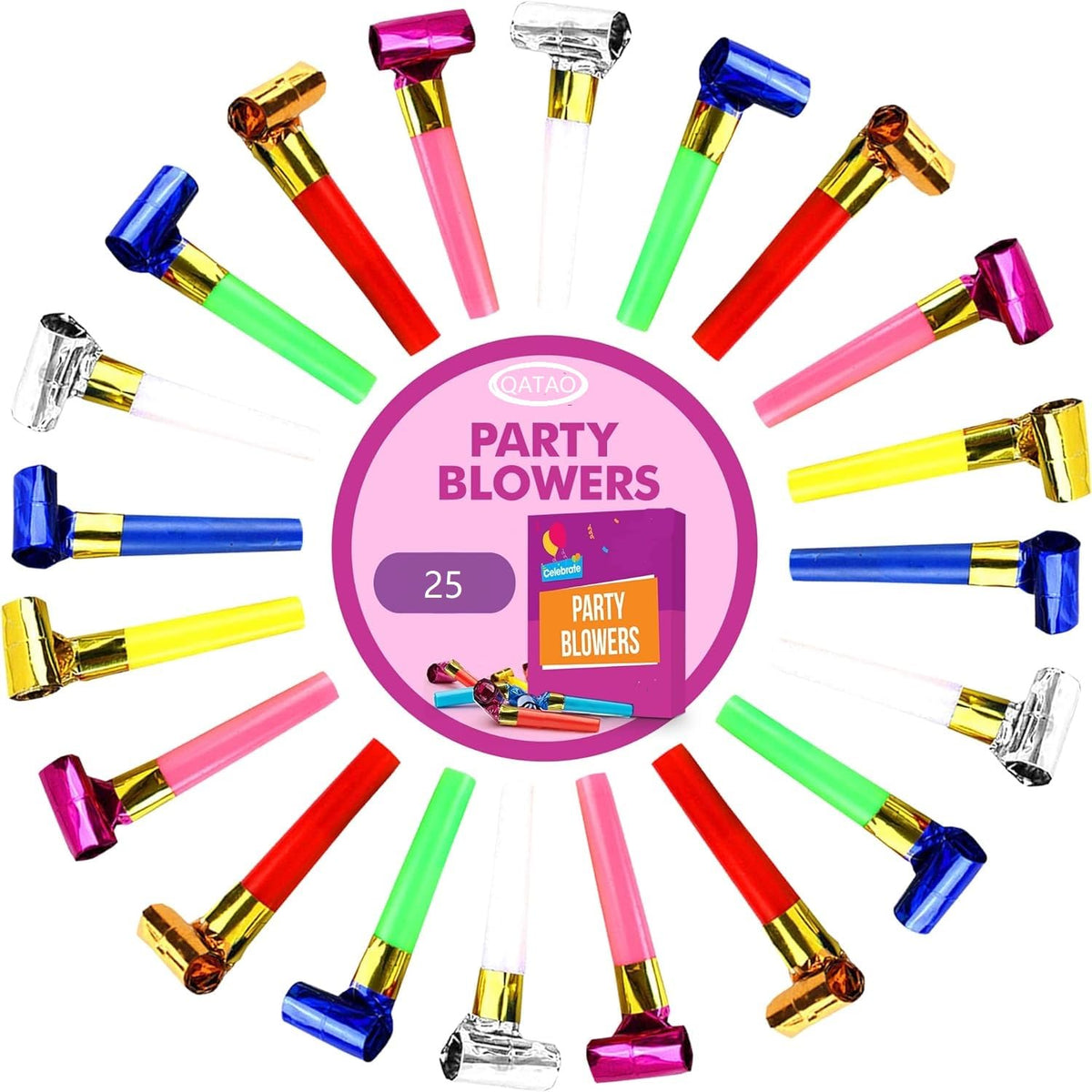 Qatao 25pcs small party blowers in assorted color for lively celebrations