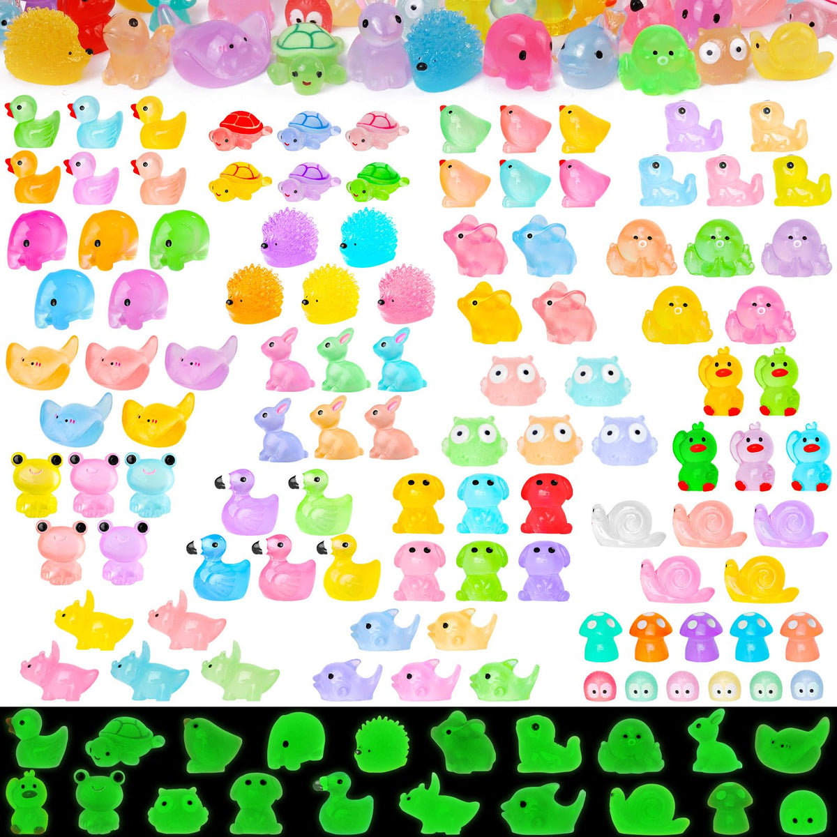 QAUYETM 120pcs luminous mini resin animals for immersive miniature displays and fairy gardens
