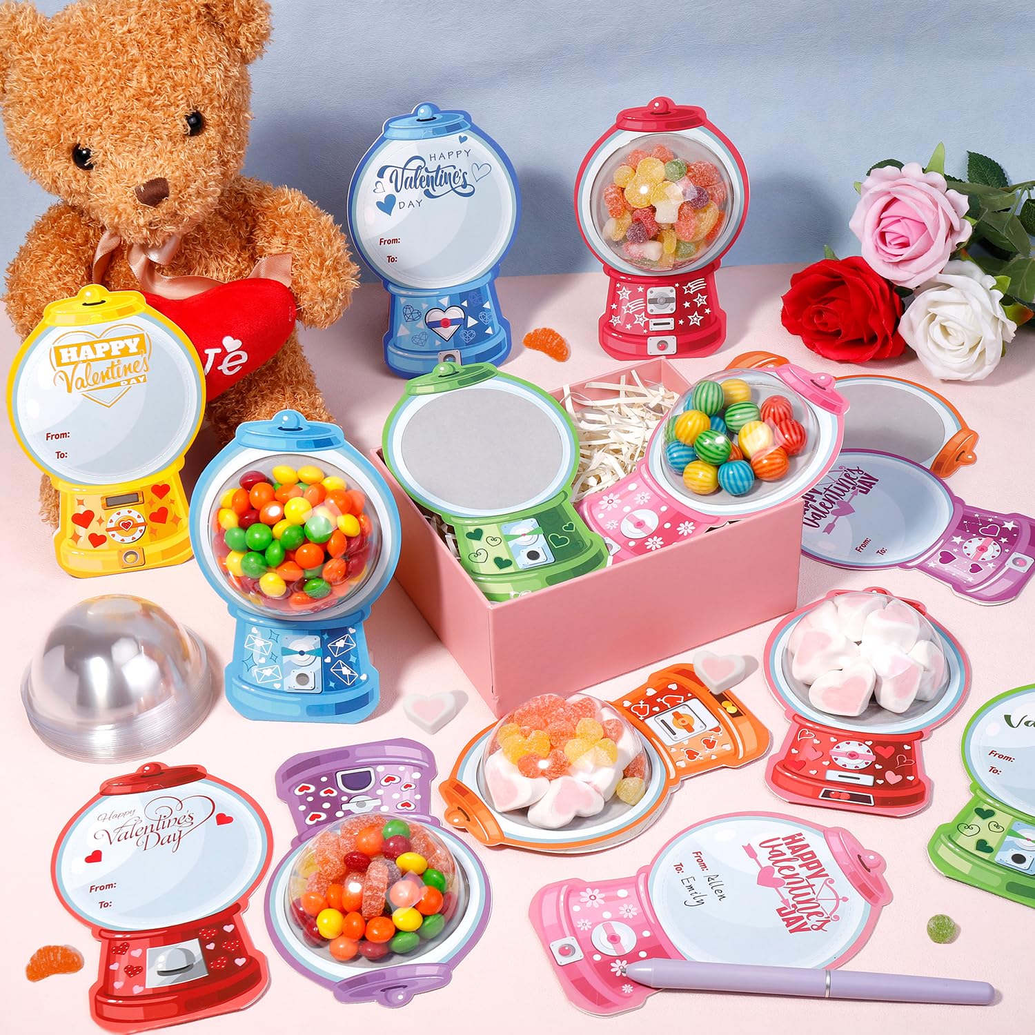 Bubble gum dome valentines cards by QAUYETM featuring vibrant designs for kids.
