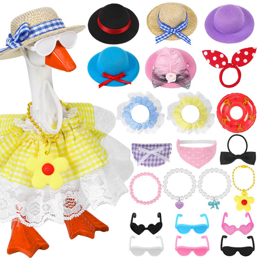 QAUYETM mini desk goose outfits hats highlight office decor.