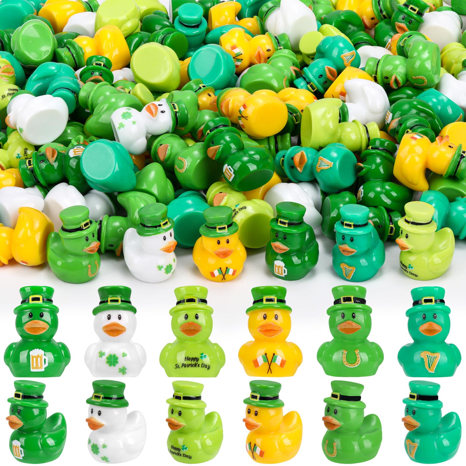 QAUYETM St Patrick's Day mini duck with green hat and clover for festive tables