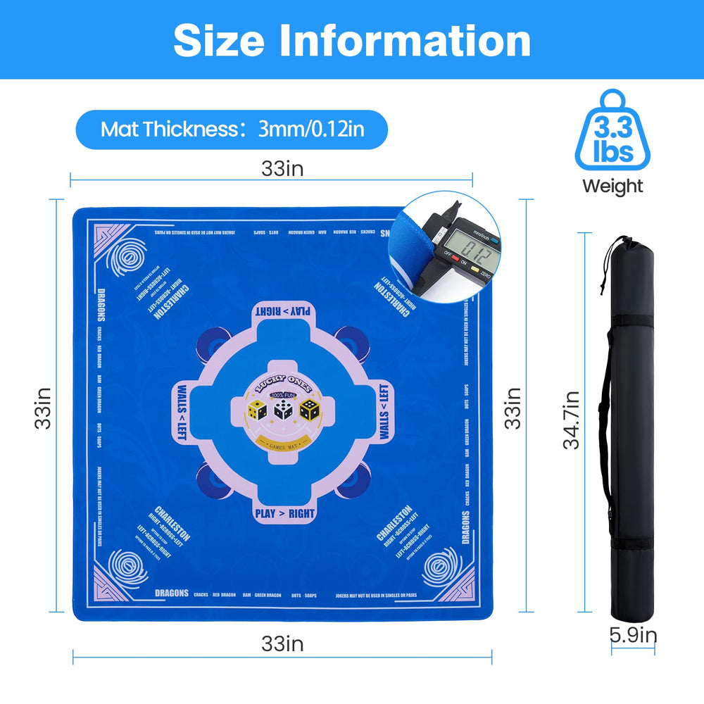 QAZWQAZ Mahjong Mat on-table with dice highlights game-ready stability.