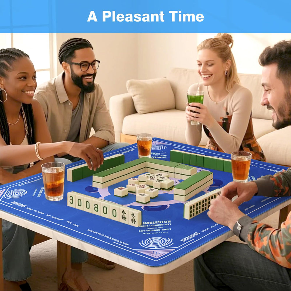 QAZWQAZ Mahjong Mat blue rolled with bag demonstrates easy transport and storage.