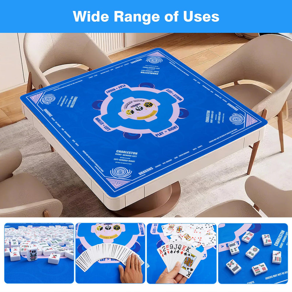 QAZWQAZ Mahjong Mat 33x33 blue table setup complements home game nights.
