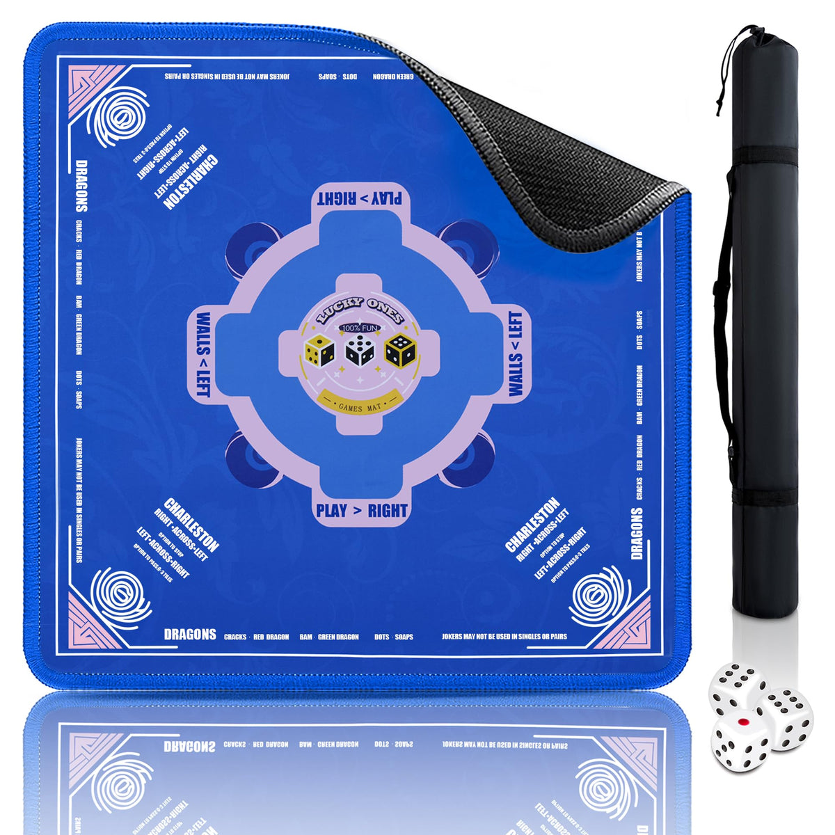 QAZWQAZ Mahjong Mat 33x33 blue top view highlights protective, non-slip surface.