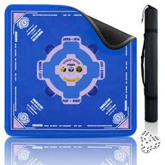 QAZWQAZ Mahjong Mat 33x33 blue top view highlights protective, non-slip surface.