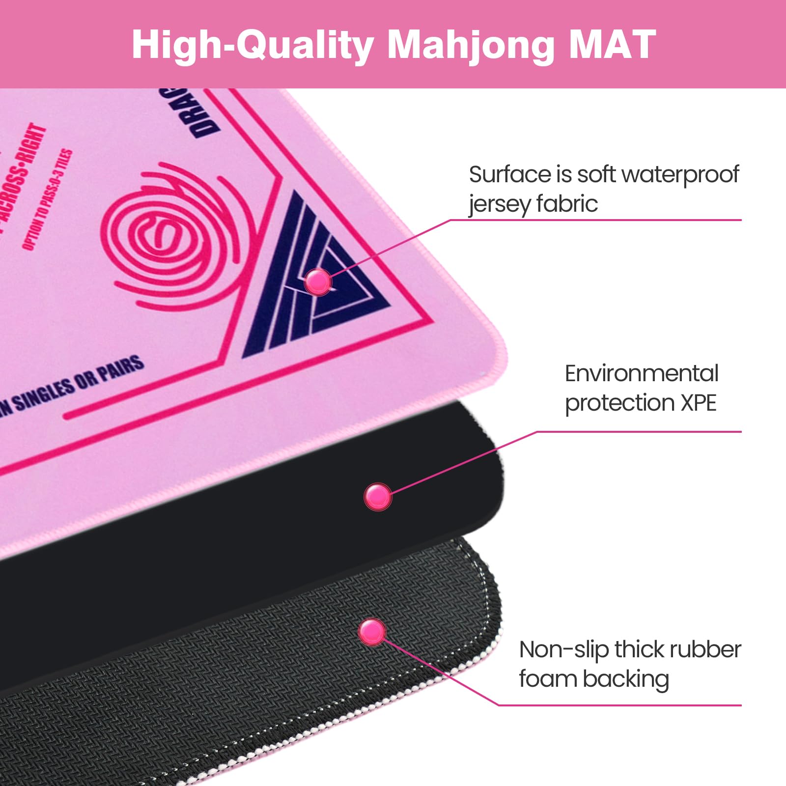 QAZWQAZ Mahjong Mat with Rules Pink – carrying bag for travel