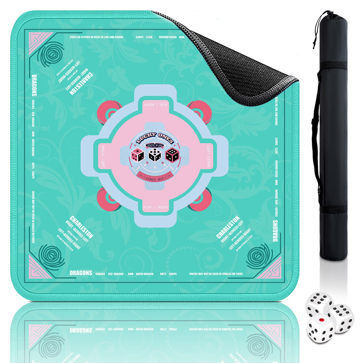 QAZWQAZ Mahjong Mat green 33x33 with travel bag for easy storage