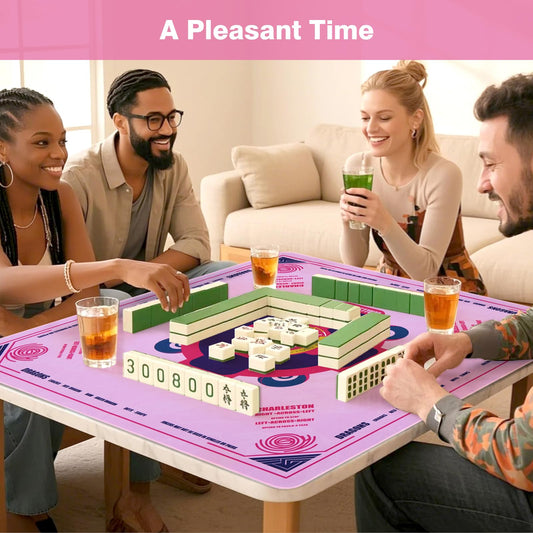QAZWQAZ Mahjong Mat with Rules Pink – noise-reducing table protection