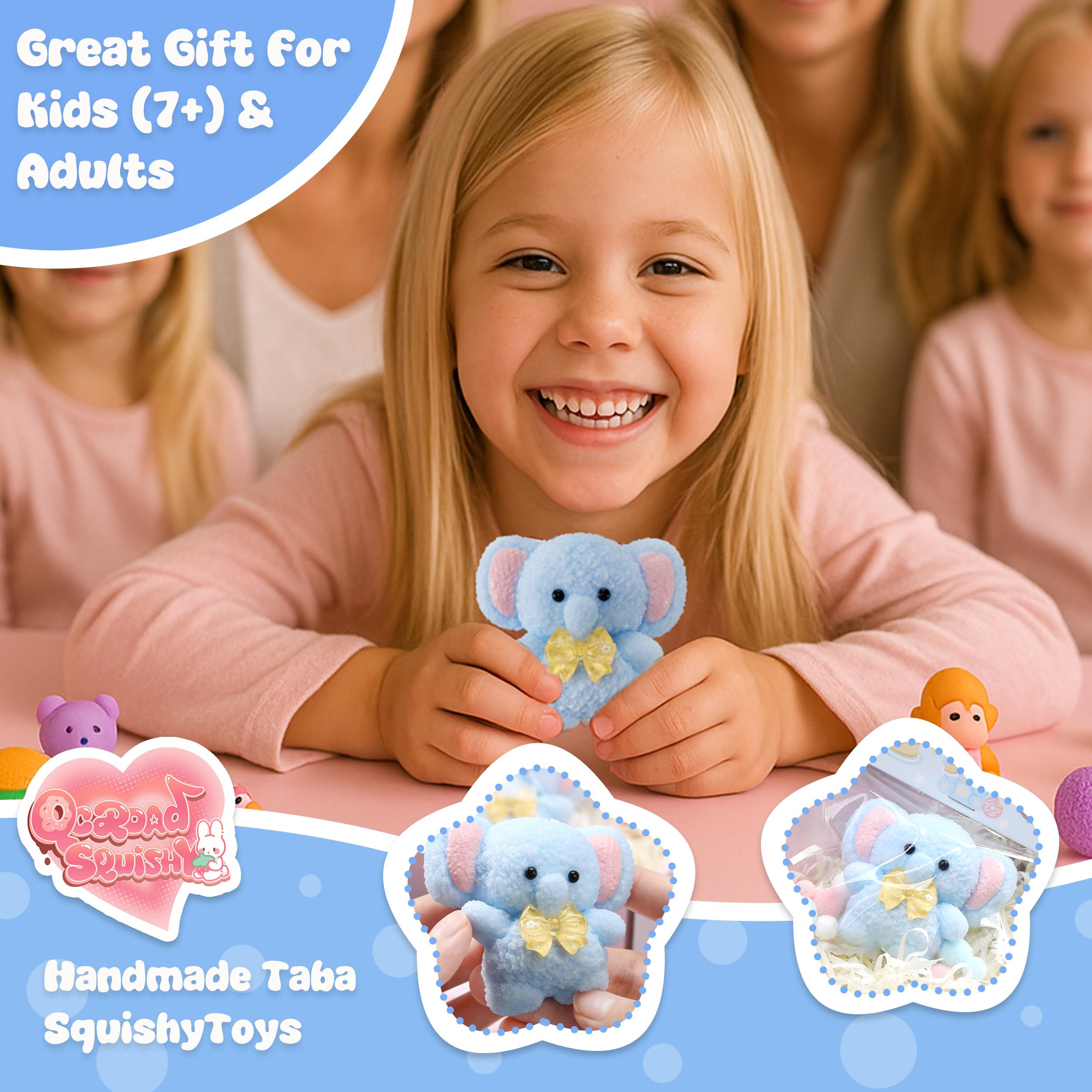 QCROAD SQUISHY party-favor-ready packaging showcases the blue elephant squishy