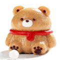 QCROAD SQUISHY Taba Bear with red scarf in gift-ready packaging, ideal for party favors.