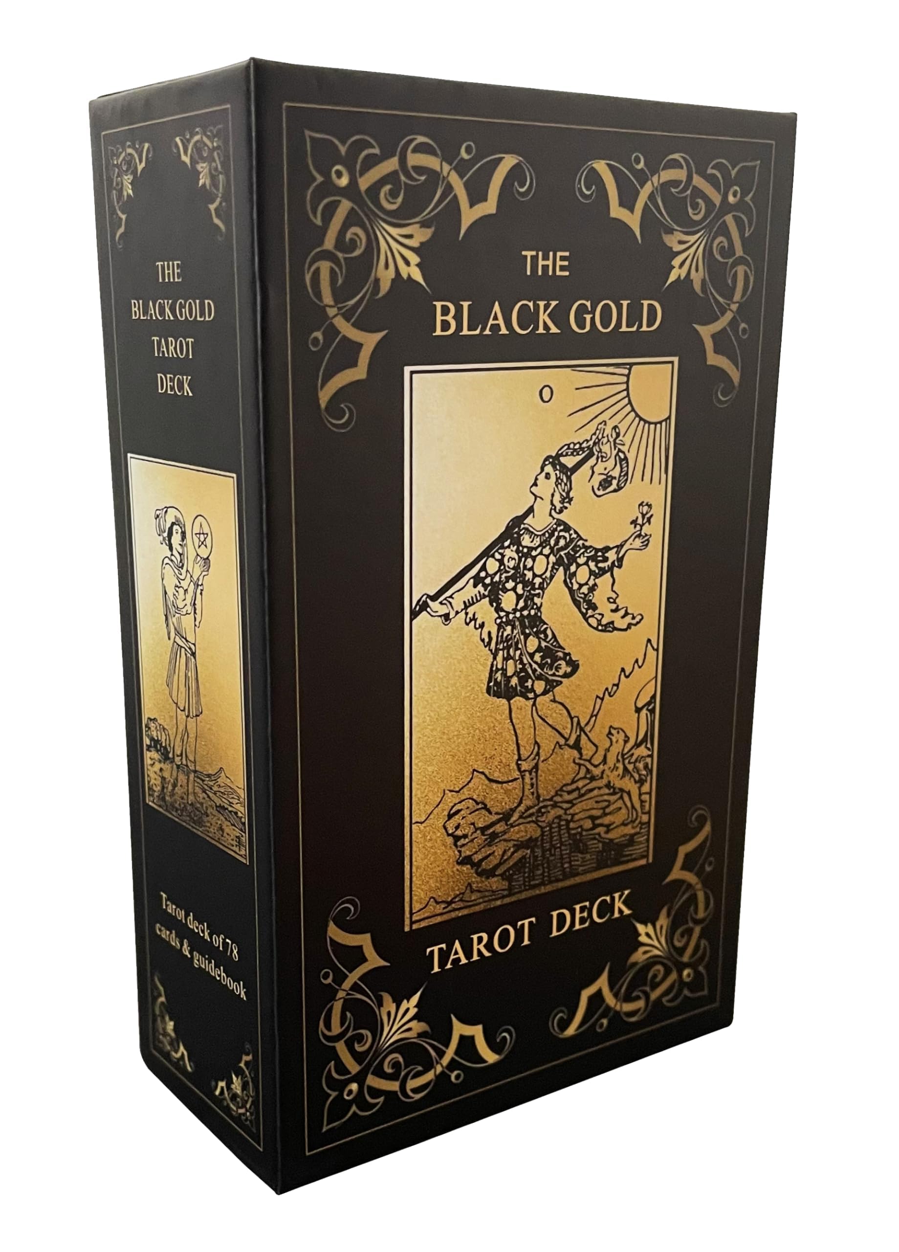 Qcsdckot black gold tarot deck with gilded edges, ideal for beginner readings.