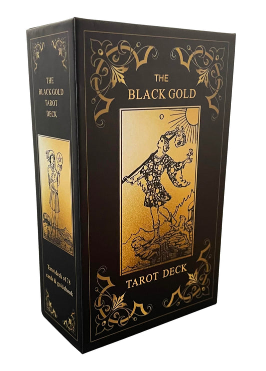 Qcsdckot black gold tarot deck with gilded edges, ideal for beginner readings.