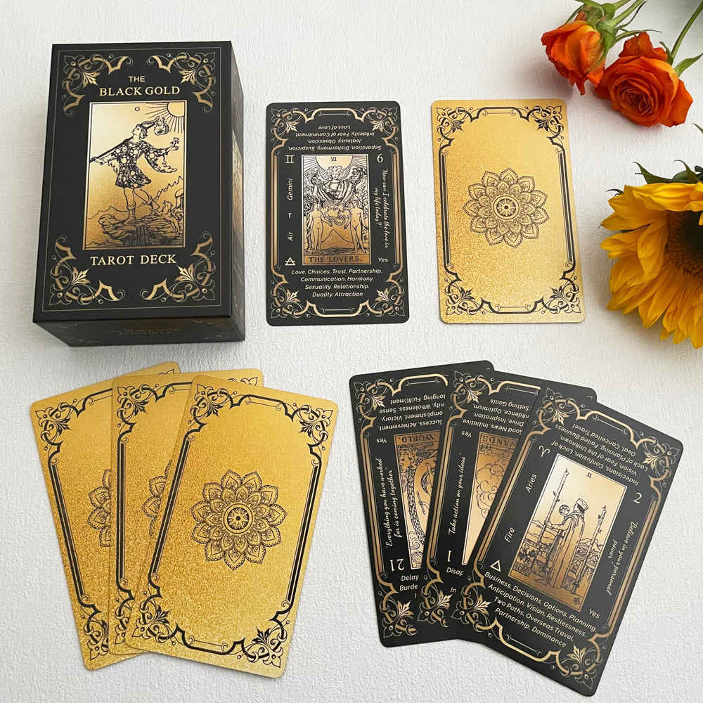 Qcsdckot gold-edged tarot cards, eye-catching design for focused sessions.