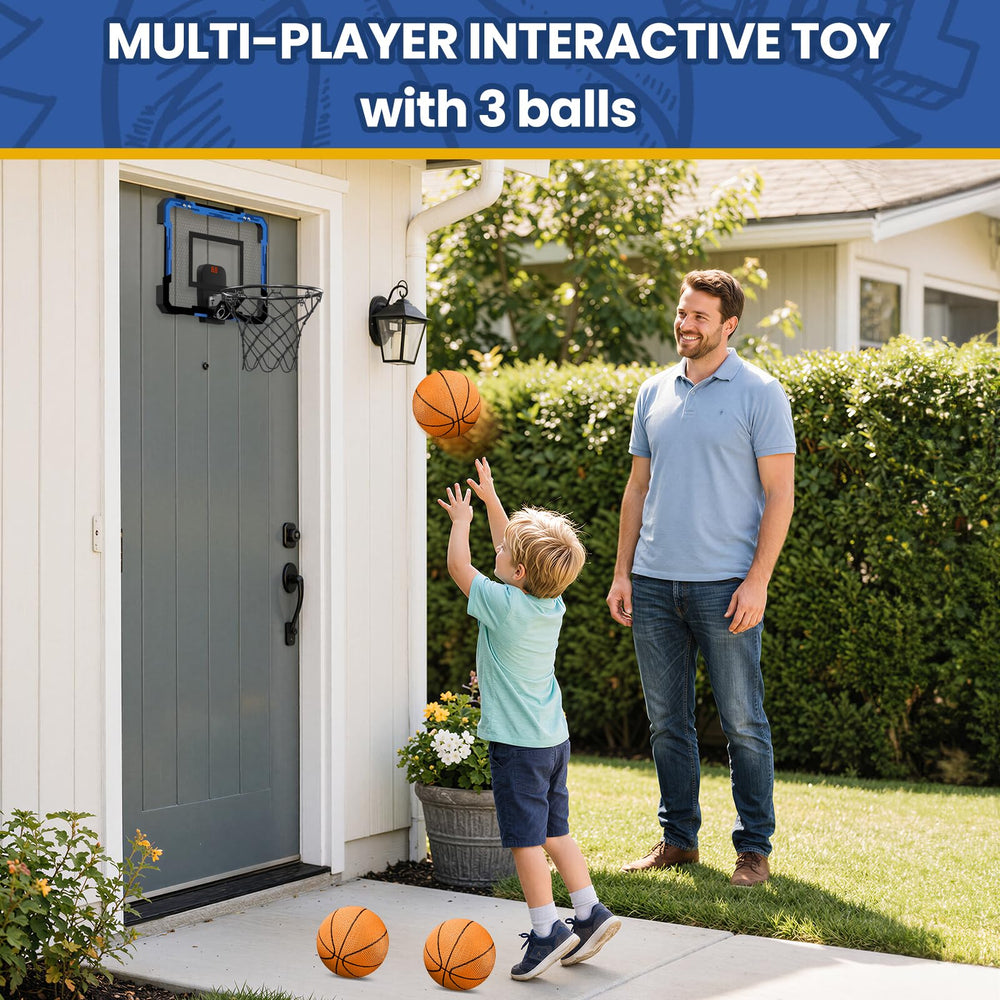 Three included basketballs for immediate play.
