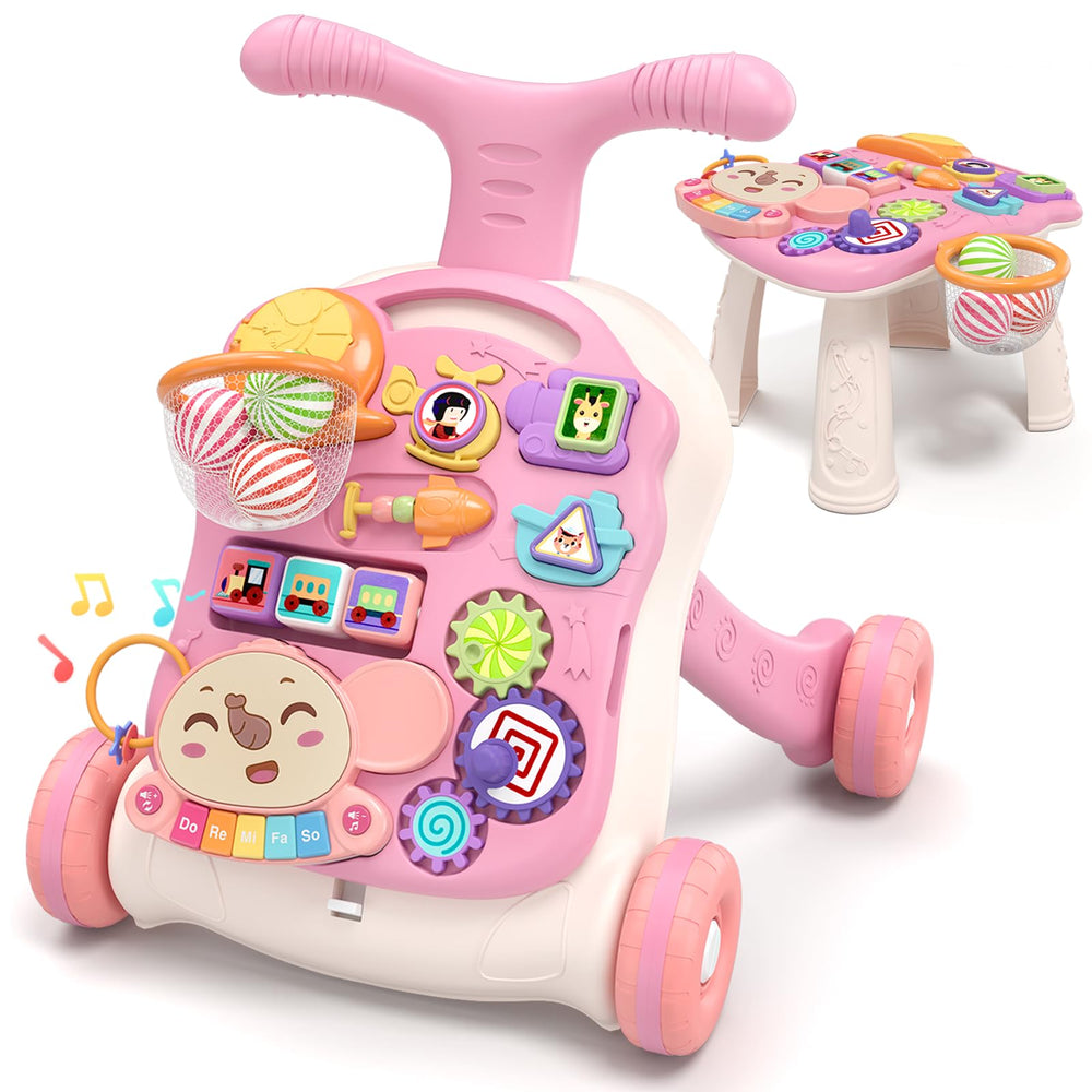 QDRAGON 3-in-1 pink walker side view supports early mobility and balance.