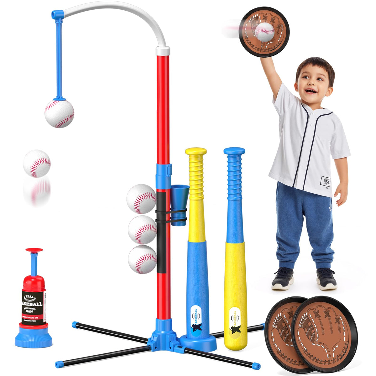 QDRAGON 4-in-1 Tball set with bats and paddles for cooperative outdoor play.