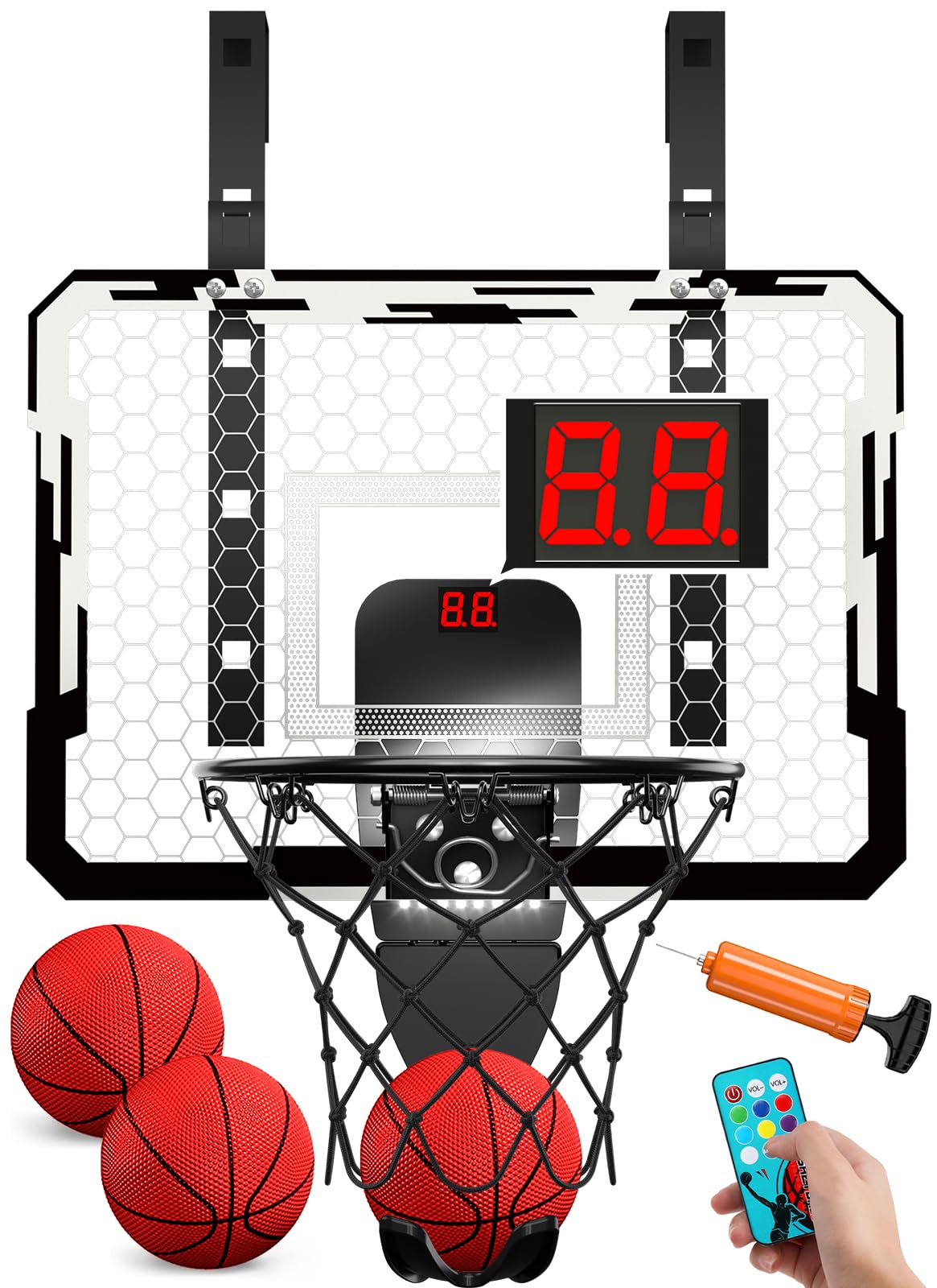 QDRAGON indoor basketball hoop with seven LED lights for engaging play