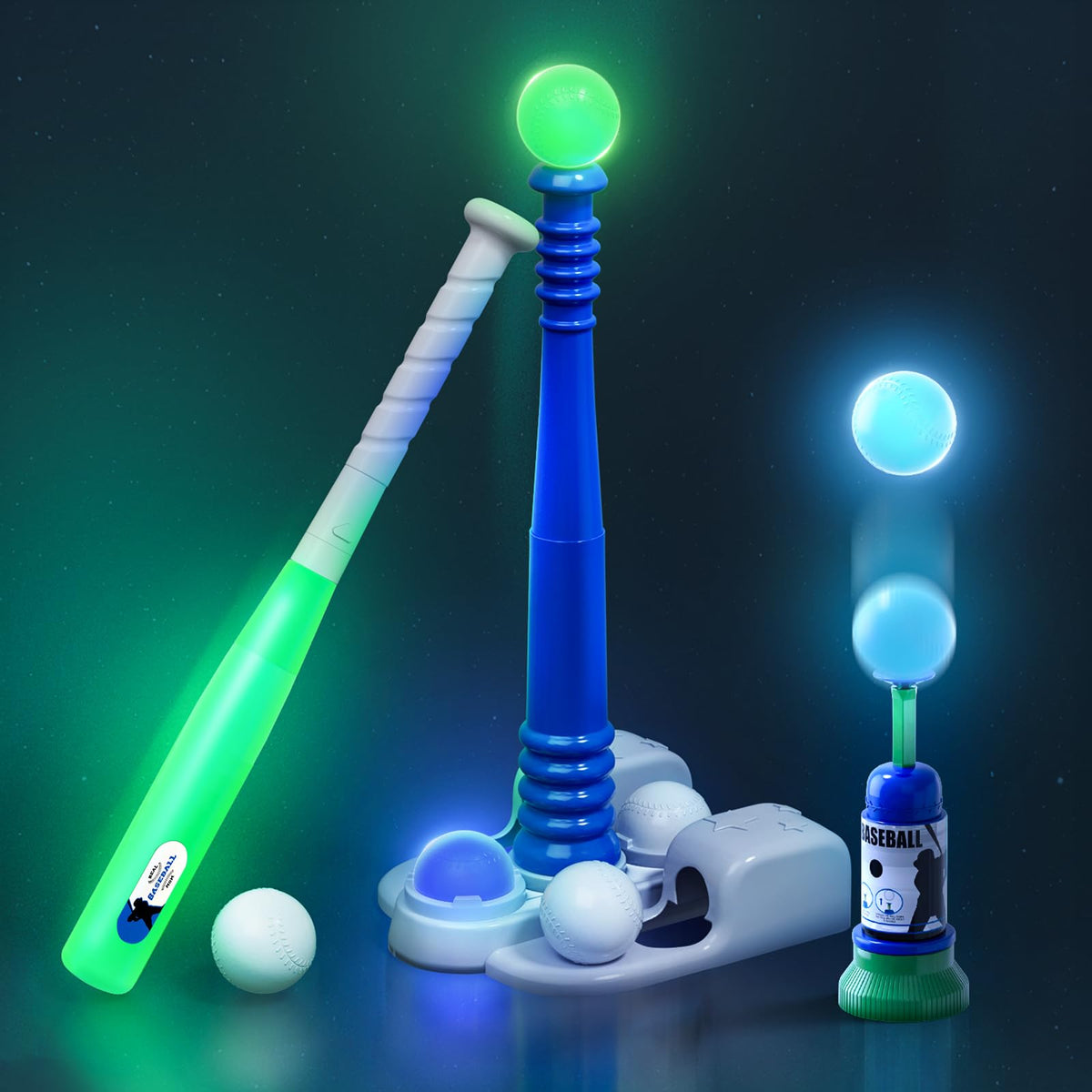 QDRAGON LED Tball Set glow-in-the-dark bat for dusk play
