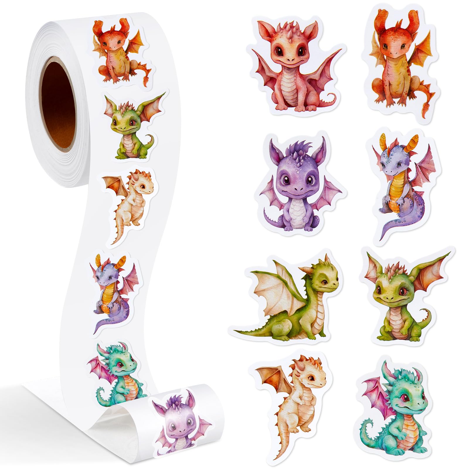 Qeeenar dragon sticker roll with 500 watercolor designs for crafts and party favors