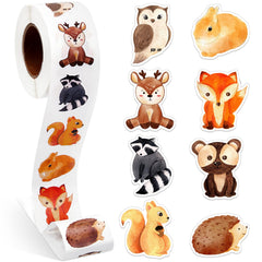 Qeeenar forest animal stickers roll featuring watercolor designs for classroom rewards and party decor.