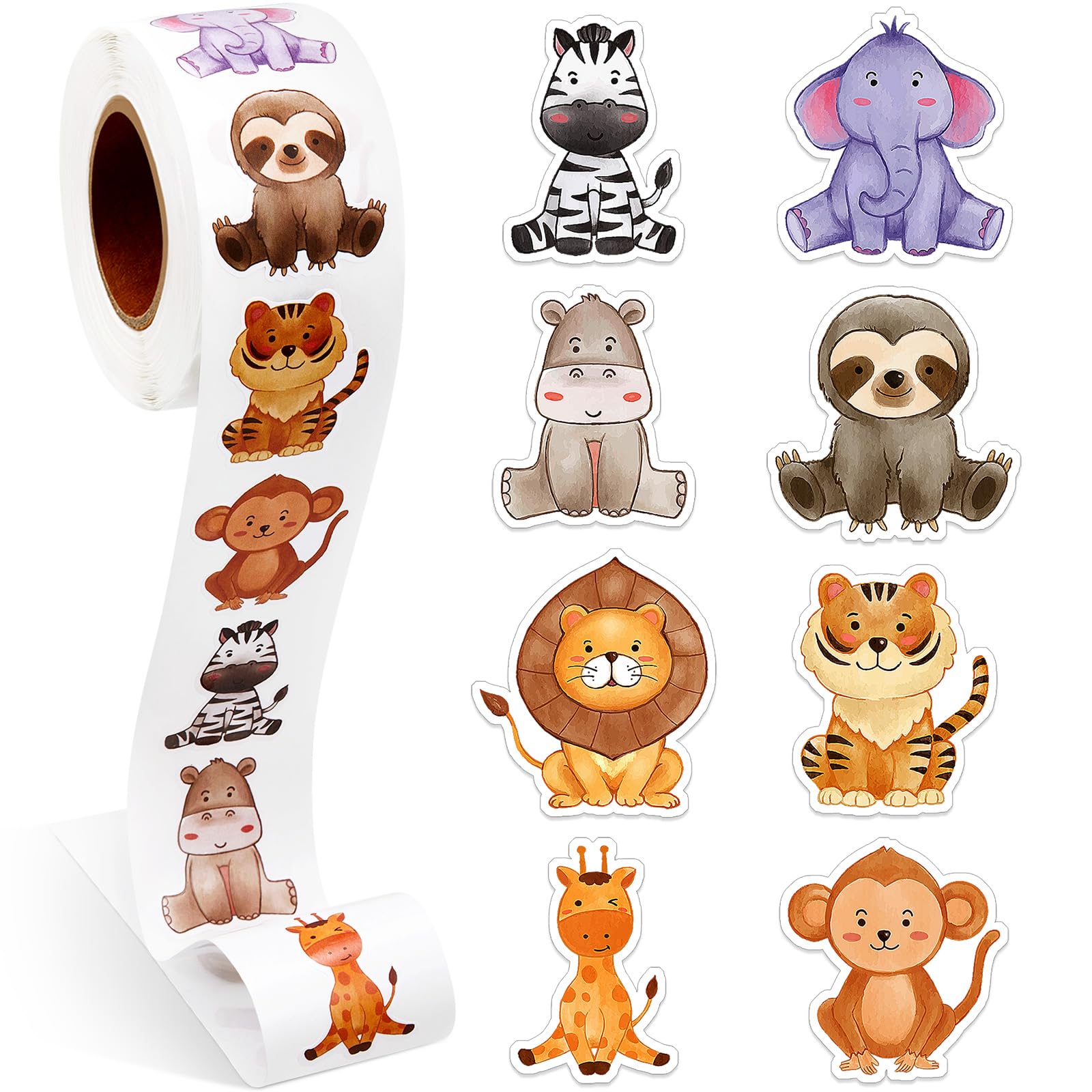 Qeeenar jungle animal stickers roll offers 500 designs for classroom rewards.