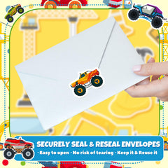 Qeeenar Monster Truck Stickers Roll closeup—vibrant designs that attract kids' attention