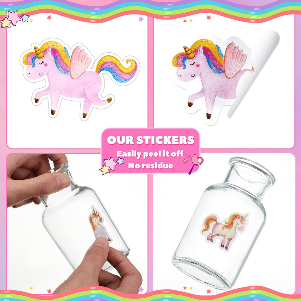 Qeeenar unicorn stickers on gifts, adding playful accents to wrapping.