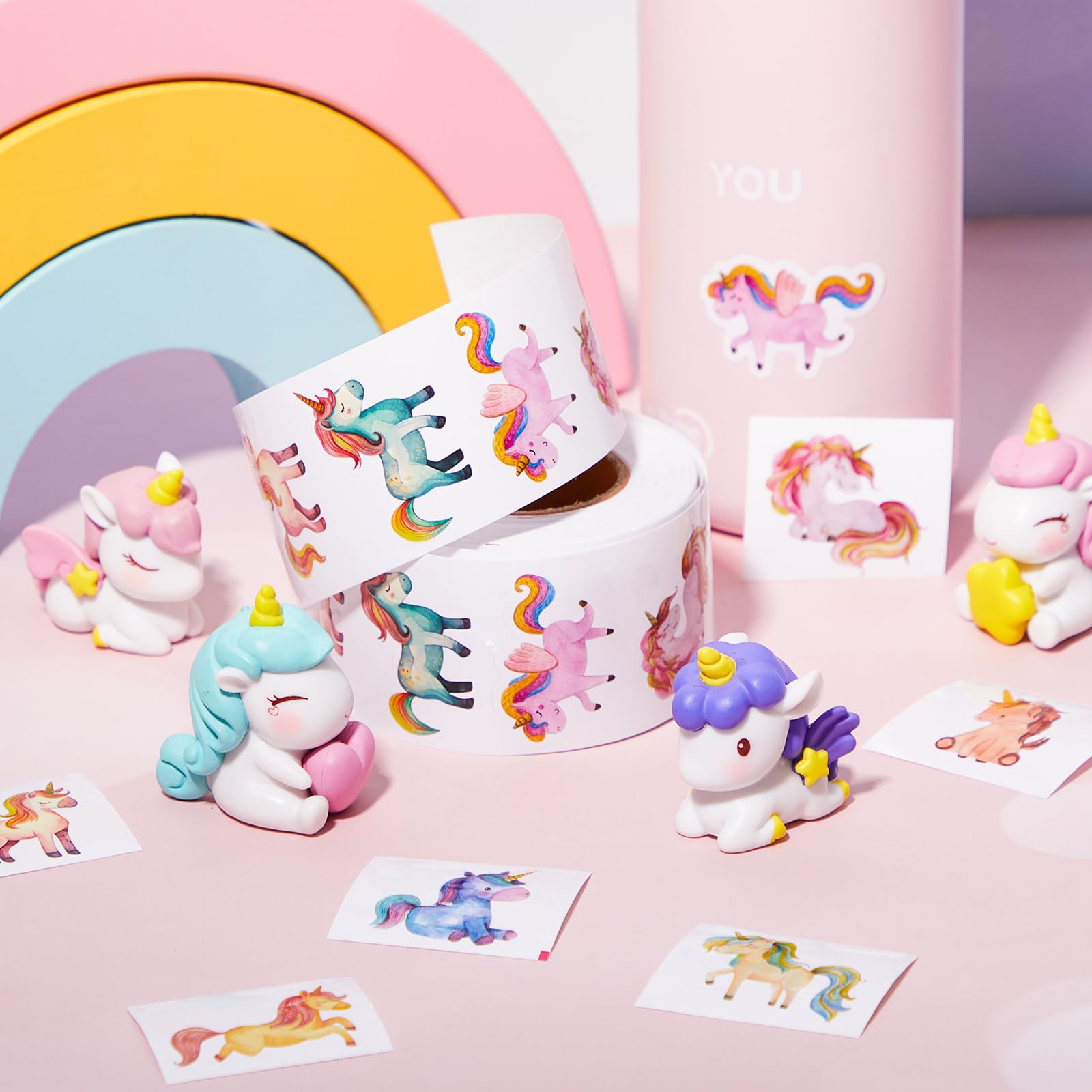 Qeeenar watercolor unicorn stickers close-up showing vibrant designs for crafts.