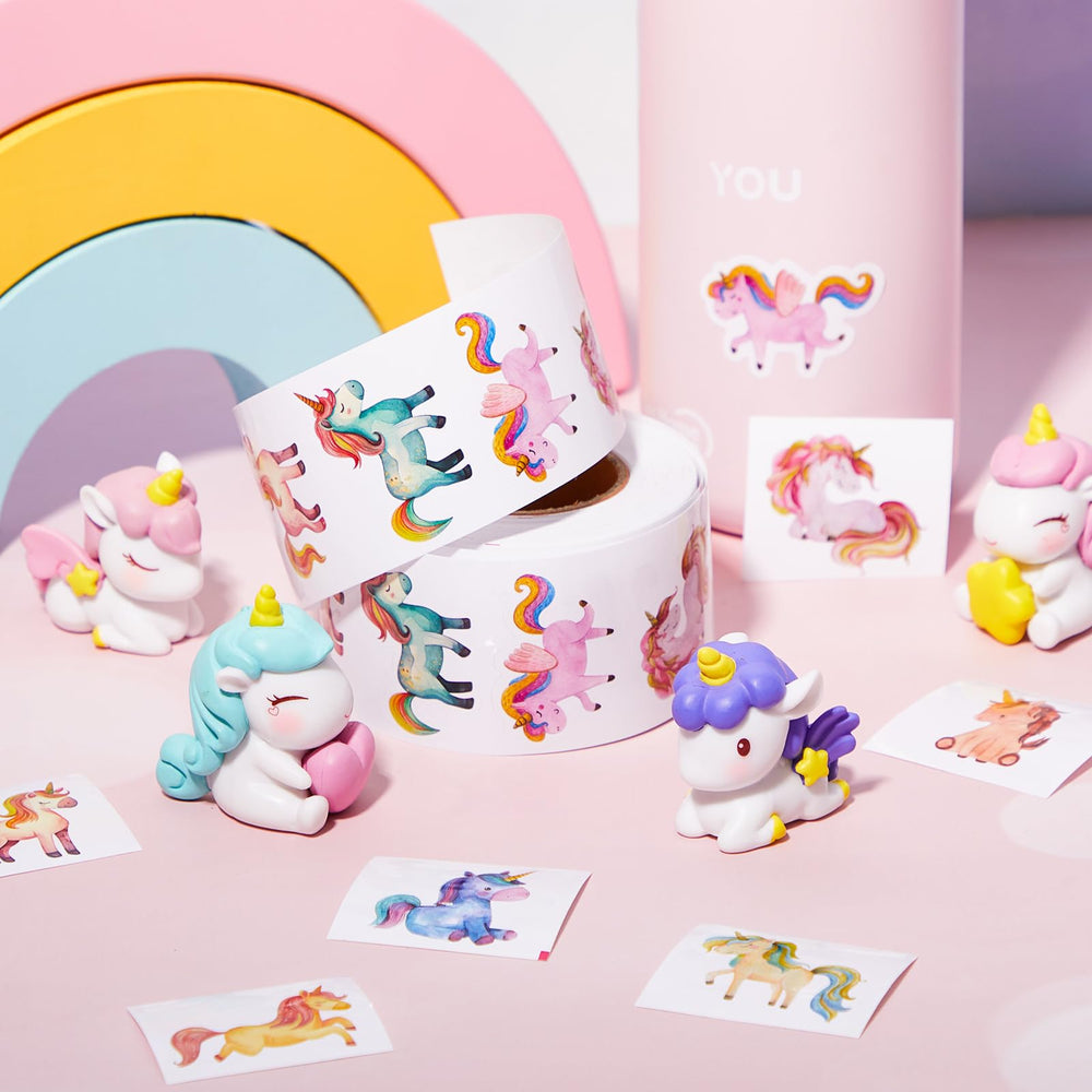 Qeeenar watercolor unicorn stickers close-up showing vibrant designs for crafts.