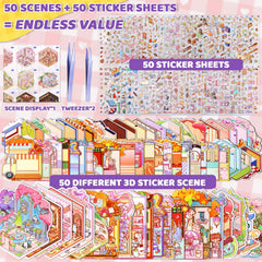 QEF 100 Pcs Cute Kawaii Stickers close-up—vivid designs for playful scenes.