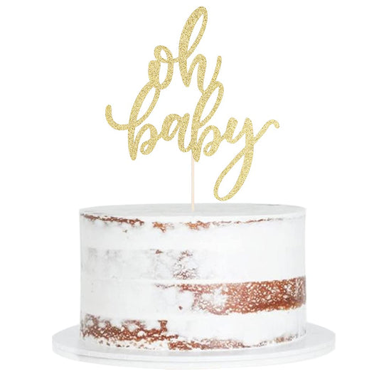 Qertesl Glitter Oh Baby gold cake topper on cake for festive celebration