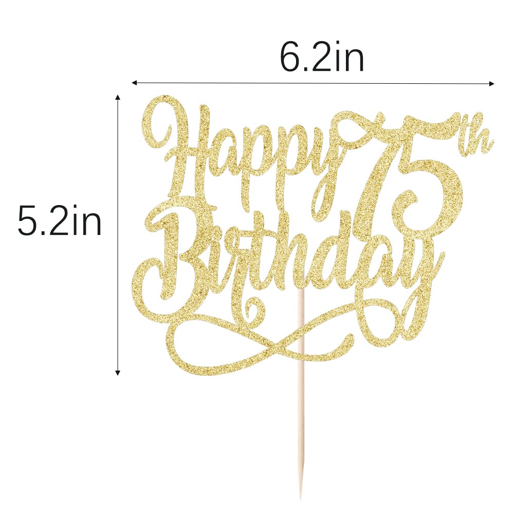 Qertesl happy 75th birthday cake topper, easy to insert and remove glitter.