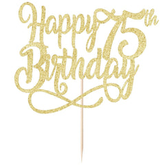 Qertesl 75th birthday decor topper doubles as a photo booth prop.
