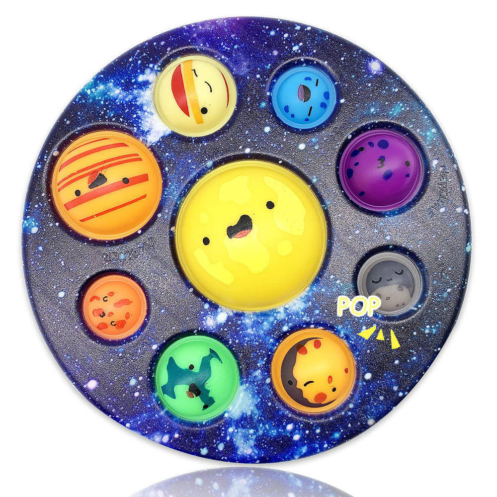 QETRABONE eight-planet cave bubble toy showing planets for tactile exploration and color recognition