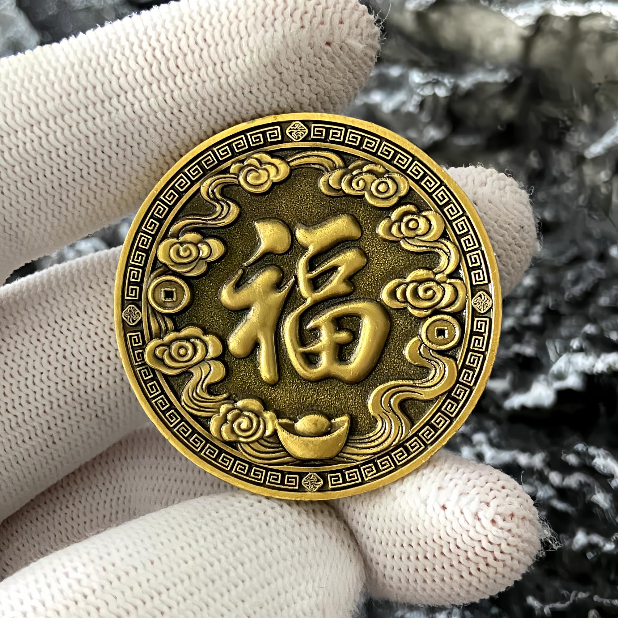 QEXGQS Chinese Feng Shui horse coin back shows Fu for fortune