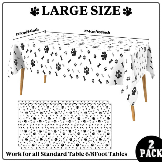 QEYMN disposable pet-themed table cover with dog bone patterns for quick cleanup.