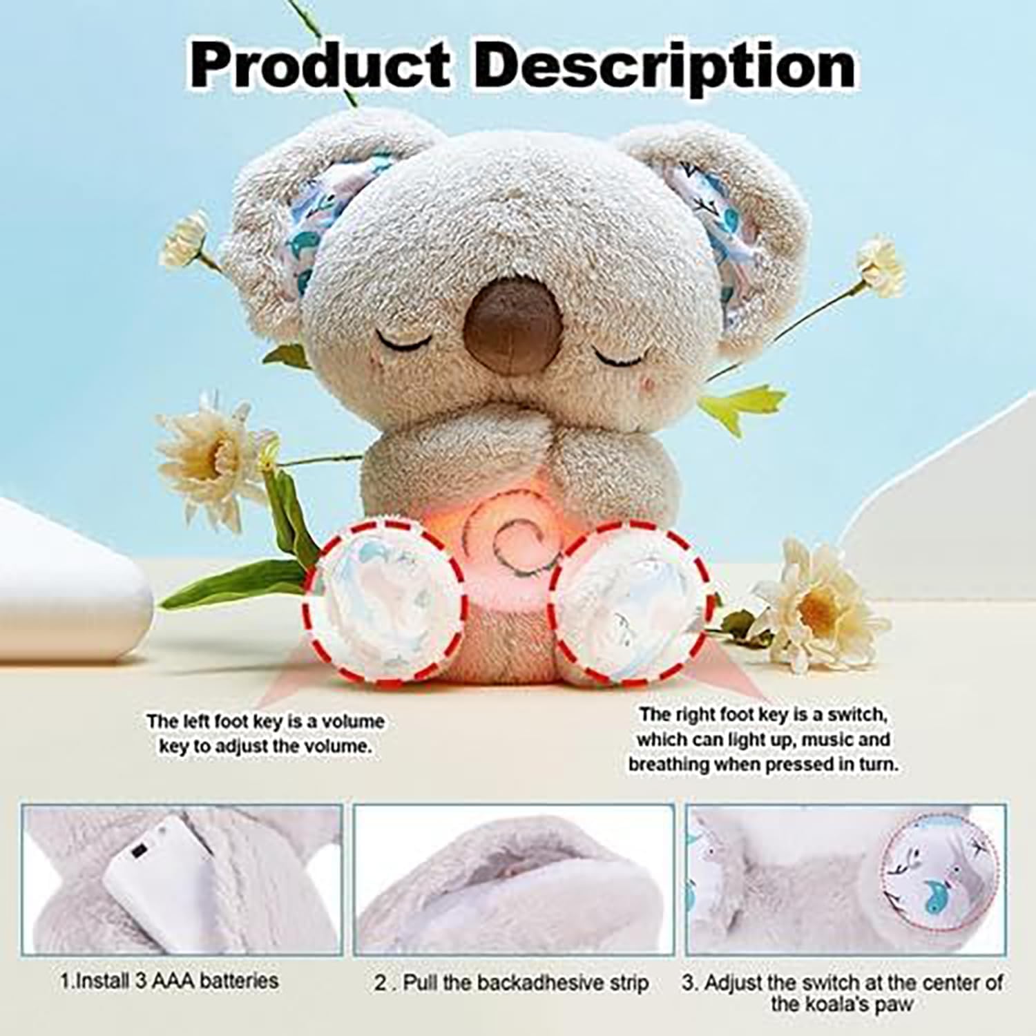 QFCST Relief Koala with musical lights creates a soothing bedtime ambiance.