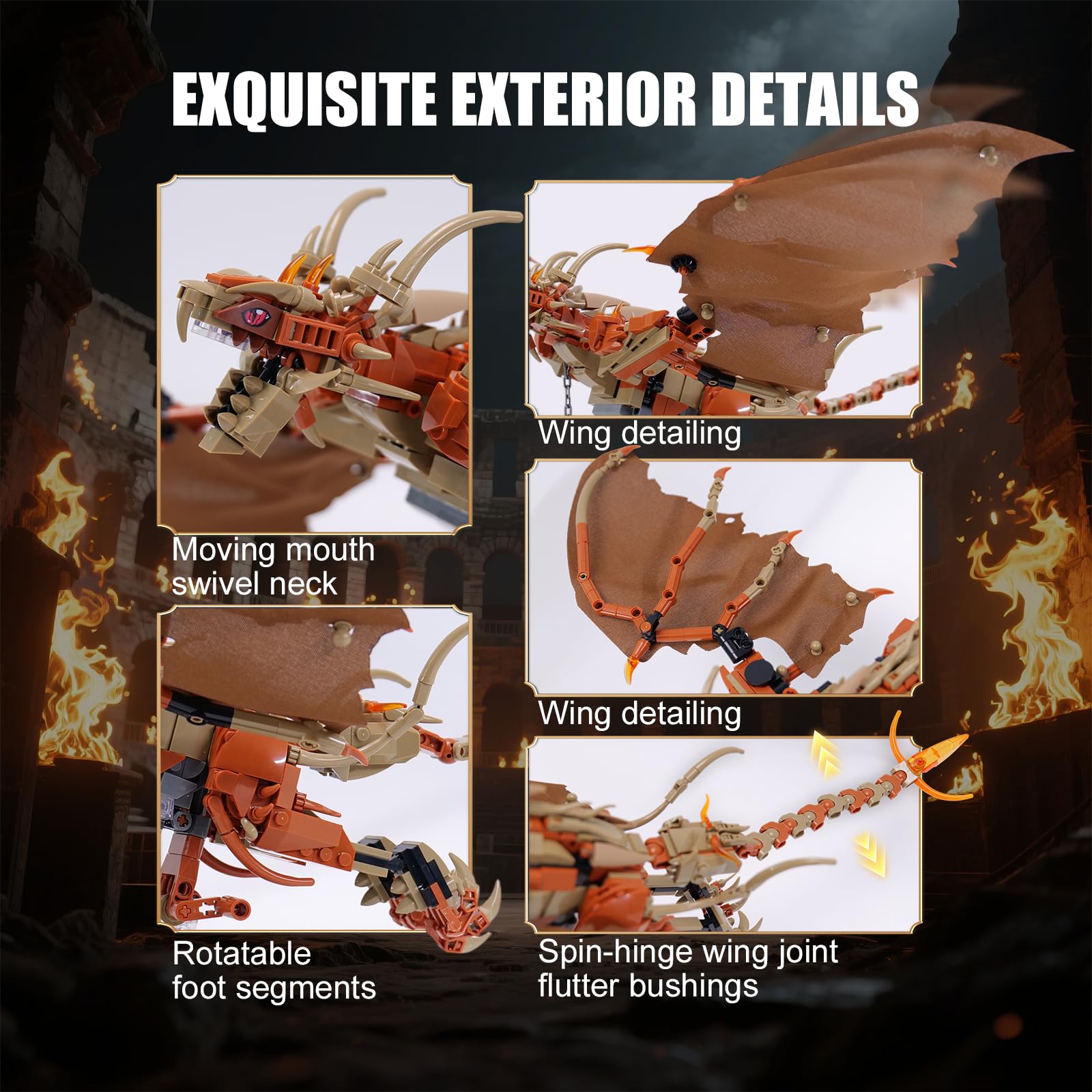QFJ Fire Dragon adjustable head wings tail and legs for poses.