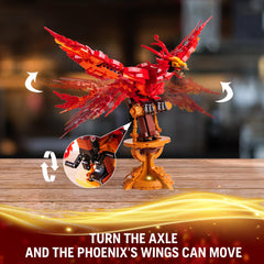QFJ Moc Fire Phoenix shows wing-flap action for dynamic shelf display
