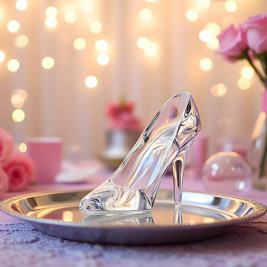 QFkris Cinderella glass slipper used as party decor centerpiece to enchant guests.