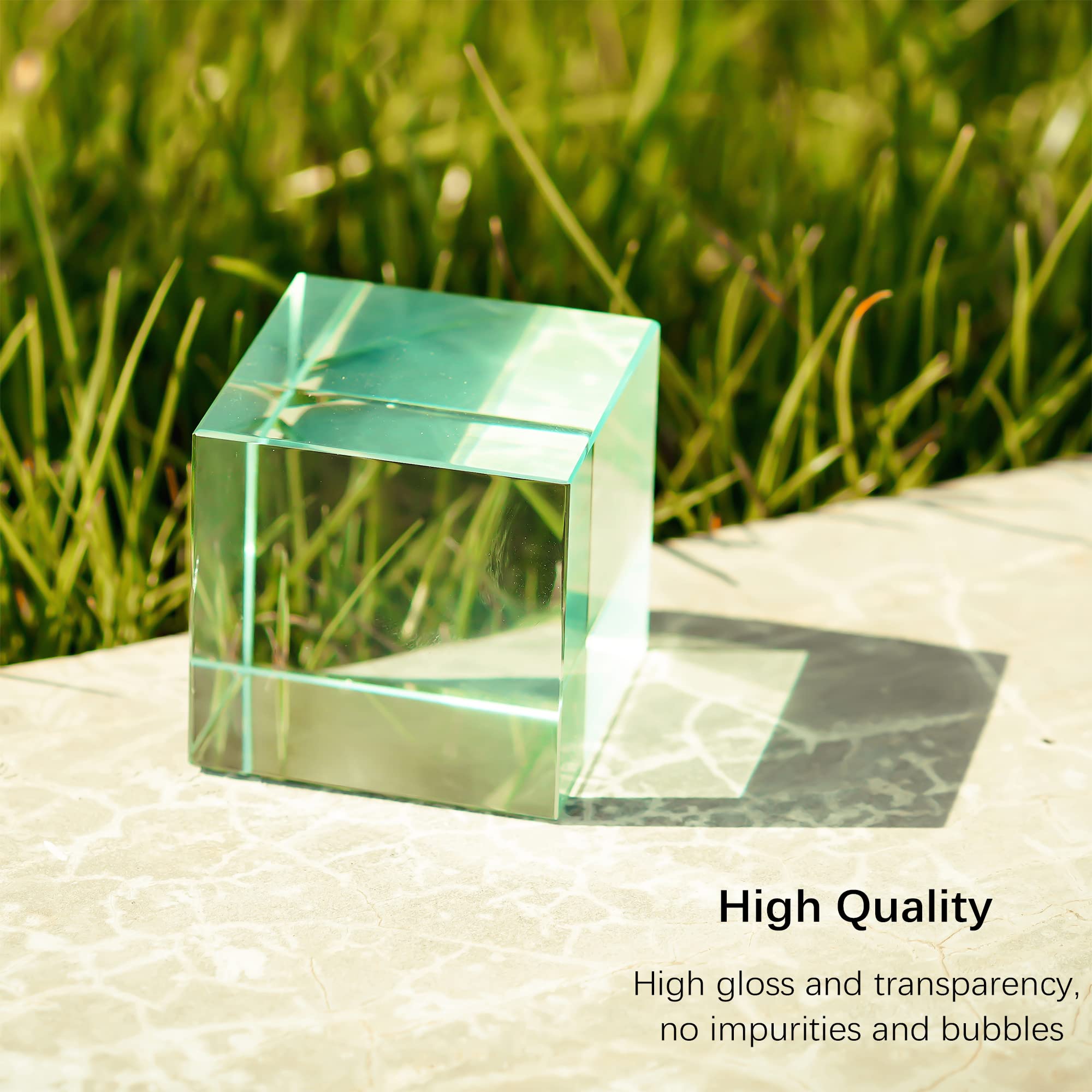 QFkris K9 cyan prism cube glossy finish reflects rich highlights for display.
