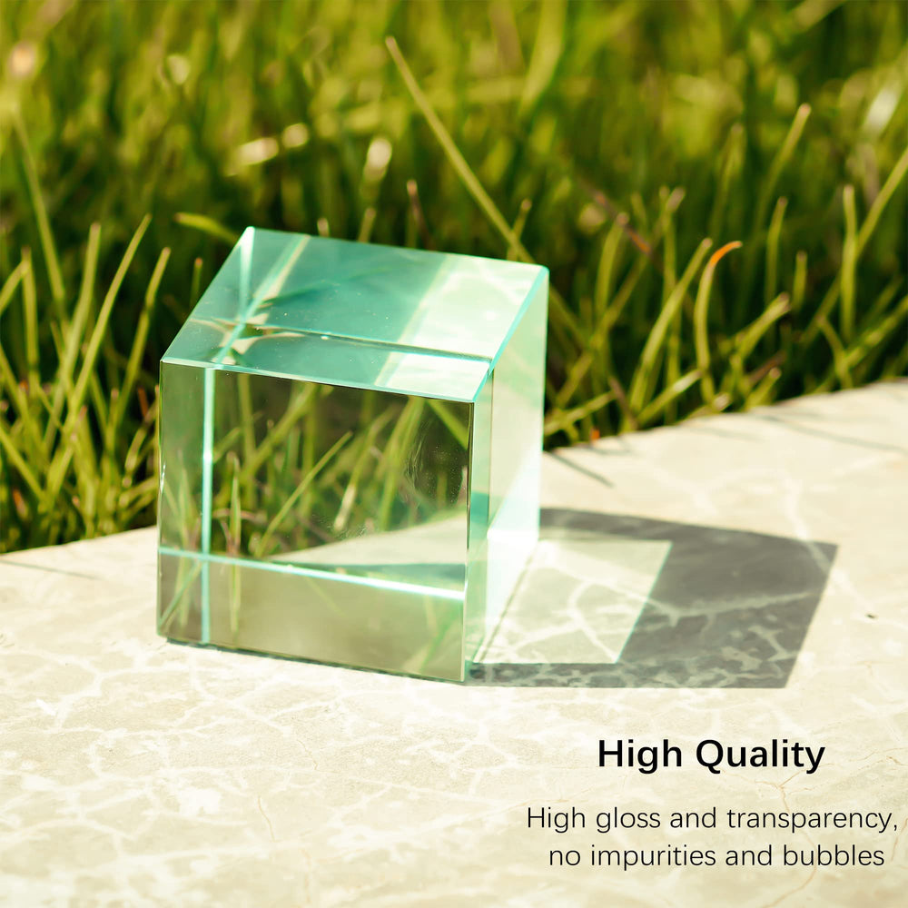 QFkris K9 cyan prism cube glossy finish reflects rich highlights for display.