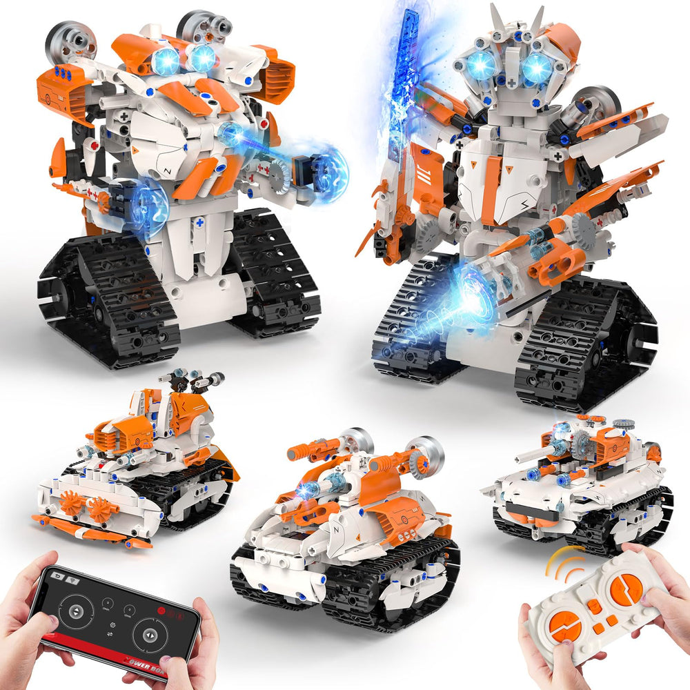 QHECTTY 5in1 STEM robot tank for creative play and learning.