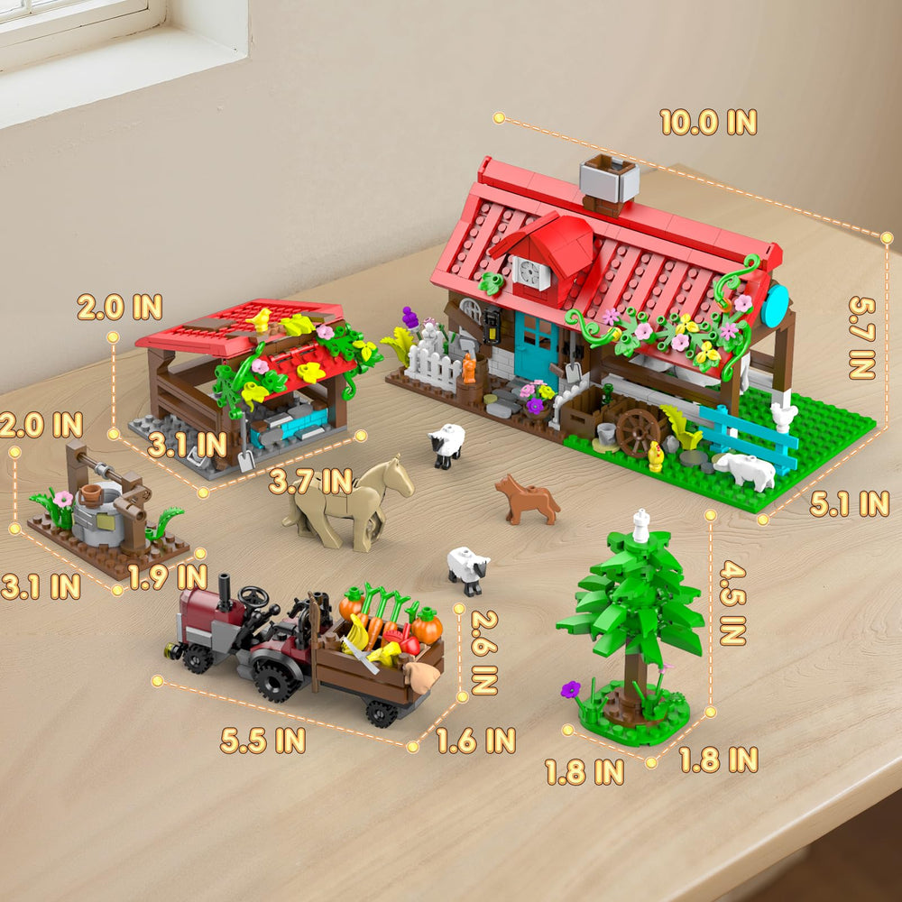 QHECTTY Farm House Building Set Display Scene – decorative farm diorama for display.