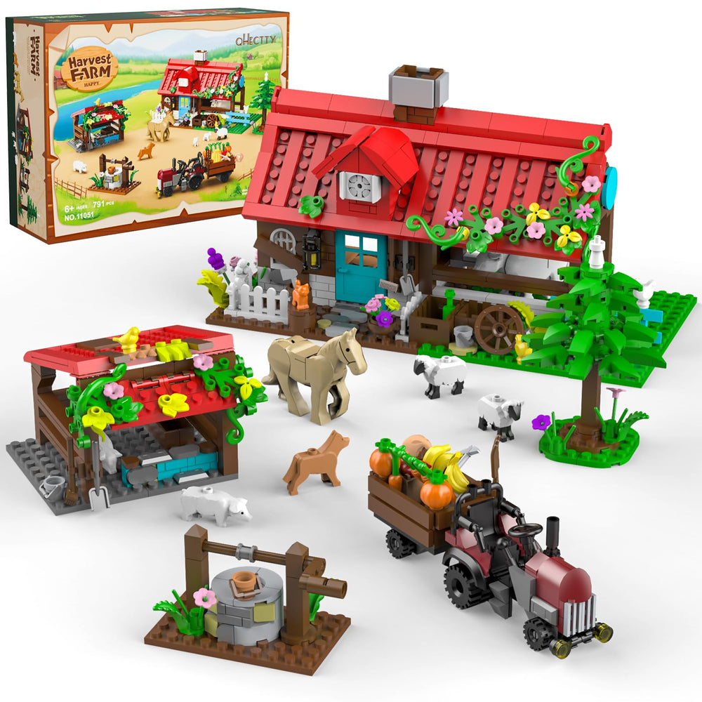 QHECTTY Farm House Building Set Tractor – imaginative play and fine motor skill development.