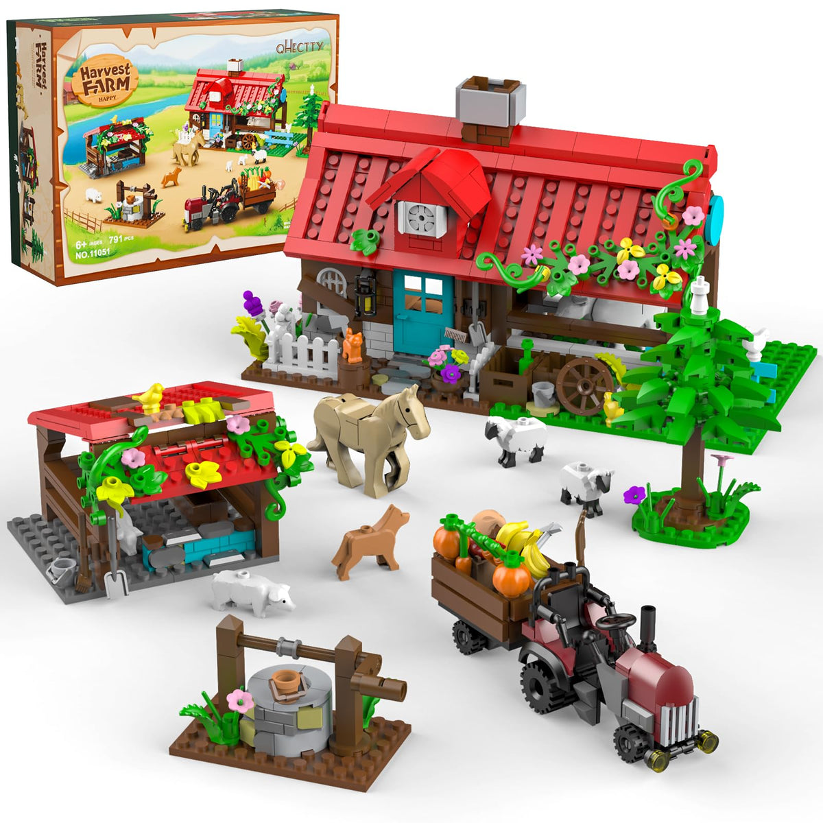 QHECTTY Farm House Building Set Tractor – imaginative play and fine motor skill development.