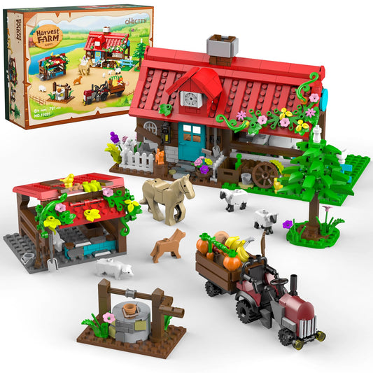 QHECTTY Farm House Building Set Tractor – imaginative play and fine motor skill development.