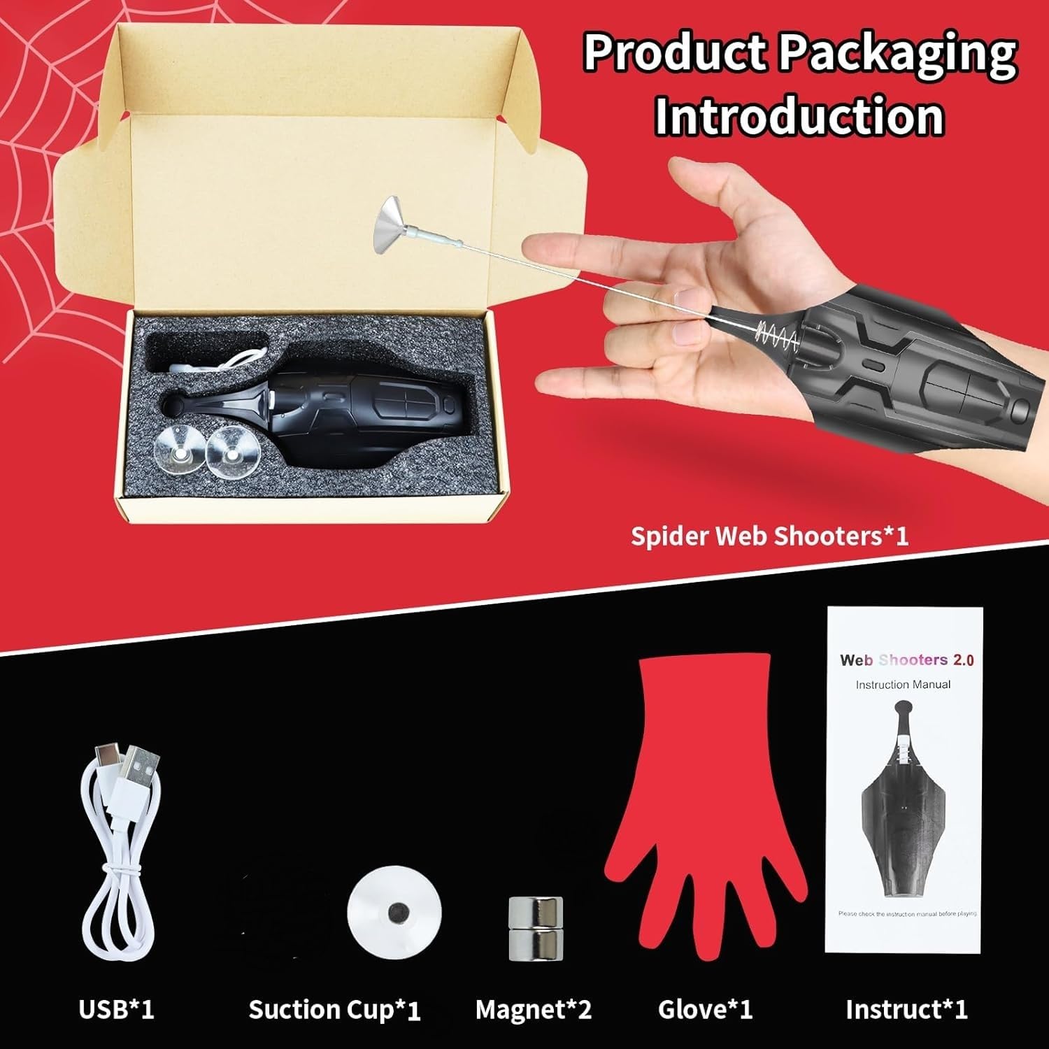 QHJIU Spider Web Shooter 2.0 magnets and suction cups enable versatile play